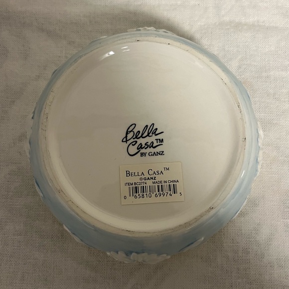 90s Casa Bella for GANZ Daisy Candy Dish, Blue Ceramic Lidded Bowl Set - Picture 9 of 10